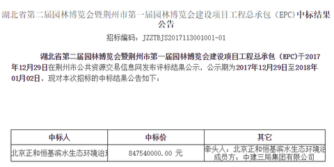 正和恒基中标湖北省第二届园林博览会EPC总承包项目